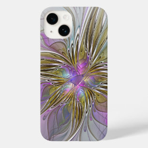 Funda Para iPhone 14 De Case-Mate Fractal floral colorido con rosado y oro
