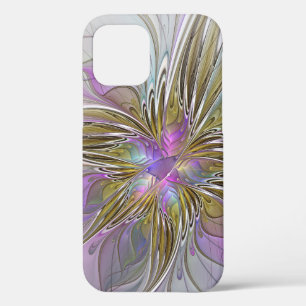 Funda Para iPhone 12 Pro Fractal floral colorido con rosado y oro
