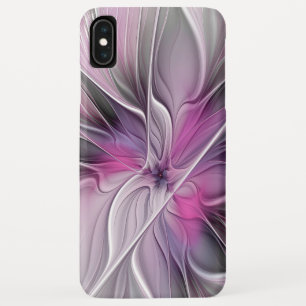 Funda Para iPhone XS Max Fractal floral moderno abstracto flor rosa gris