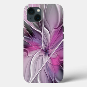 Funda Para iPhone 13 Fractal floral moderno abstracto flor rosa gris