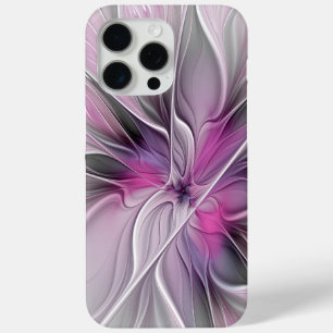 Funda Para iPhone 15 Pro Max Fractal Floral Moderno Abstracto Flor Rosa Gris