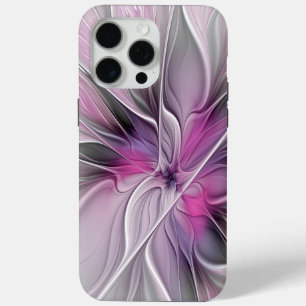 Funda Para iPhone 15 Pro Max Fractal Floral Moderno Abstracto Flor Rosa Gris