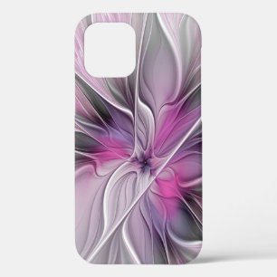 Funda Para iPhone 12 Pro Fractal floral moderno abstracto flor rosa gris