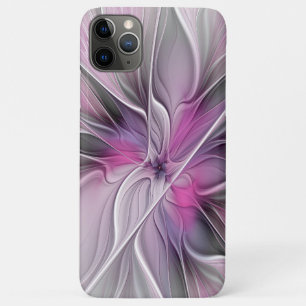 Funda Para iPhone 11 Pro Max Fractal floral moderno abstracto flor rosa gris