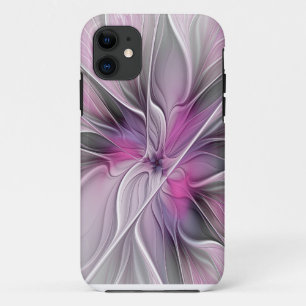 Funda Para iPhone 11 Fractal floral moderno abstracto flor rosa gris