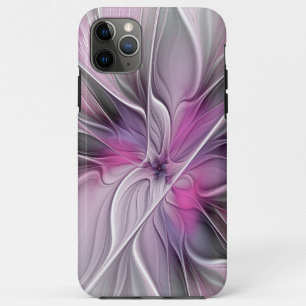 Funda Para iPhone 11 Pro Max Fractal floral moderno abstracto flor rosa gris