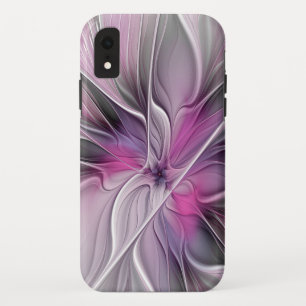 Funda Para iPhone XR Fractal floral moderno abstracto flor rosa gris