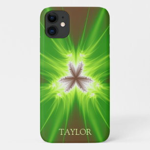 Funda Para iPhone 11 Fractal marrón verde neón moderno con nombre
