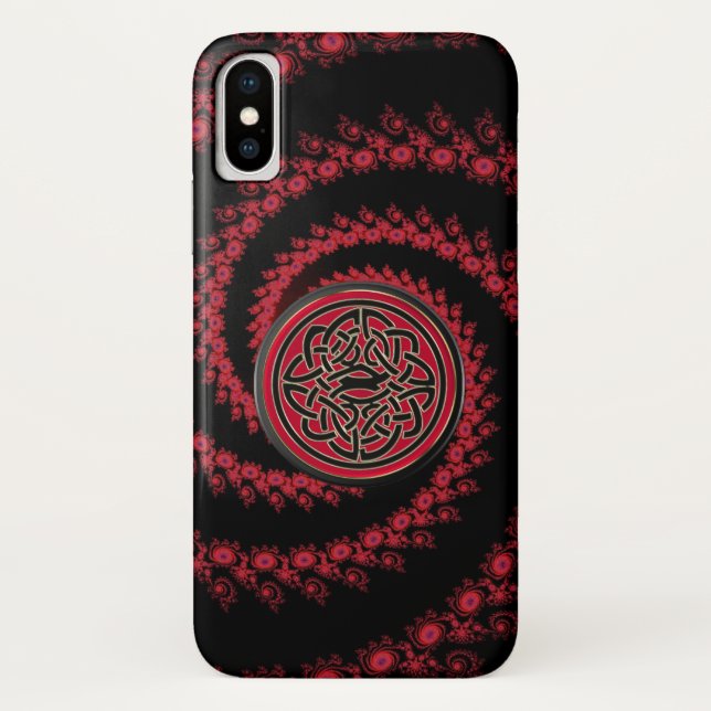 Funda De Case-Mate Para iPhone Fractal rojo y negro con el nudo céltico (Reverso)
