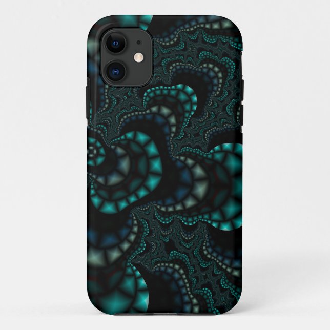 Funda De Case-Mate Para iPhone fractal verde azulado (Reverso)