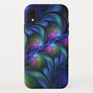 Funda Para iPhone XR Fractal verde rosa azul luminoso colorido abstract