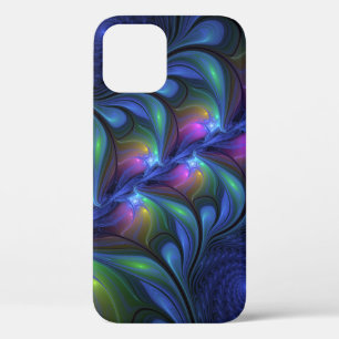 Funda Para iPhone 12 Pro Fractal verde rosa azul luminoso colorido abstract