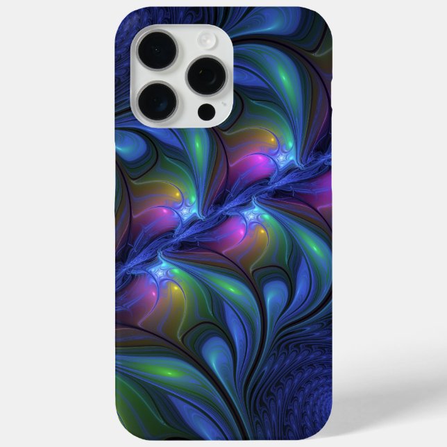Funda De Case-Mate Para iPhone Fractal verde rosa azul luminoso colorido abstract (Reverso )