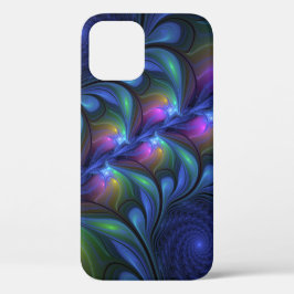 Funda Para iPhone 12 Fractal verde rosa azul luminoso colorido abstract