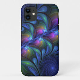 Funda Para iPhone 11 Fractal verde rosa azul luminoso colorido abstract