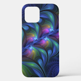Funda Para iPhone 12 Pro Fractal verde rosa azul luminoso colorido abstract