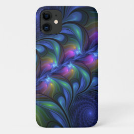 Funda Para iPhone 11 Fractal verde rosa azul luminoso colorido abstract