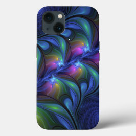 Funda Para iPhone 13 Fractal verde rosa azul luminoso colorido abstract