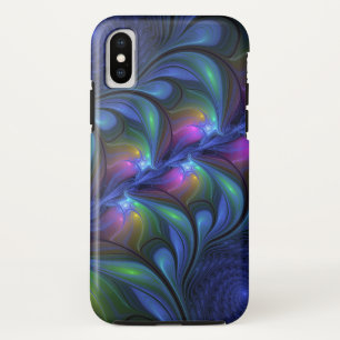 Funda Para iPhone XS Fractal verde rosa azul luminoso colorido abstract