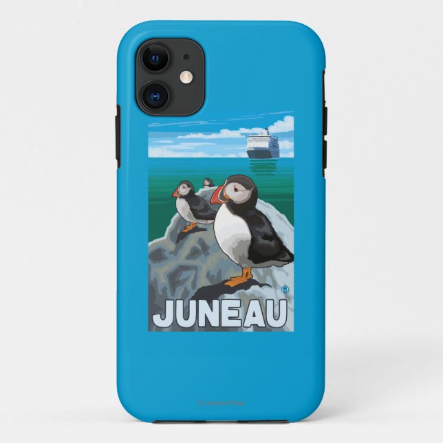 Funda De Case-Mate Para iPhone Frailecillos y barco de cruceros - Juneau, Alaska (Reverso)