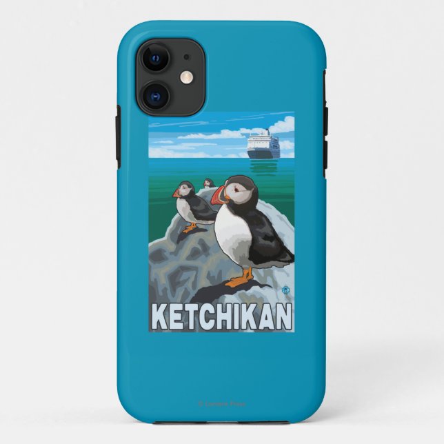Funda De Case-Mate Para iPhone Frailecillos y barco de cruceros - Ketchikan, (Reverso)