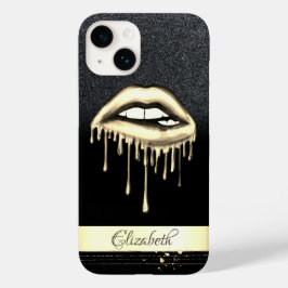 Funda Para iPhone 14 De Case-Mate Franja dorada, labios goteantes metálicos brillo n