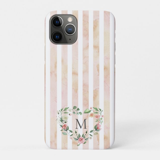 Funda De Case-Mate Para iPhone franjas acuáticas monograma de flor floral (Reverso)