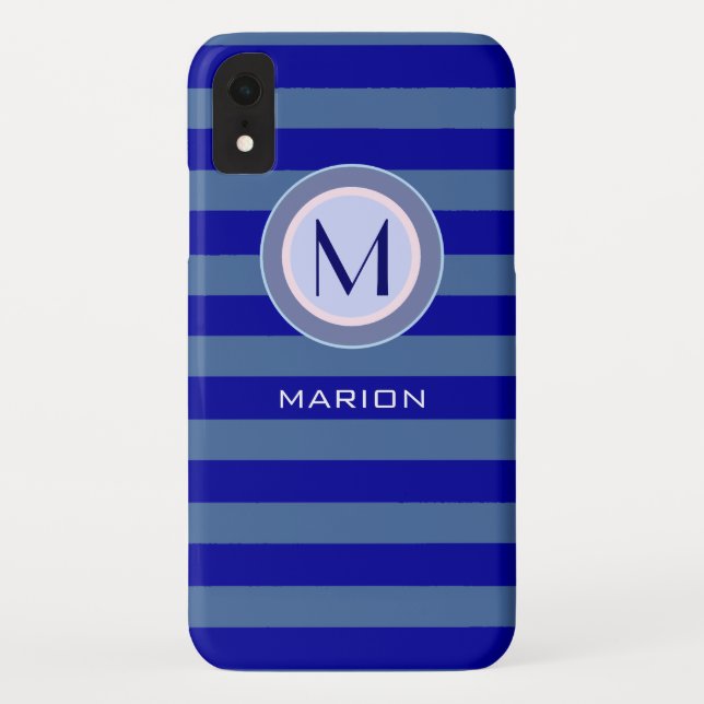 Funda De Case-Mate Para iPhone franjas azules monogramadas (Reverso)