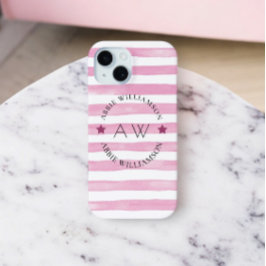 Funda Para iPhone 15 franjas rosadas personalizadas monogramo