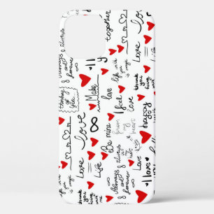 Funda Para iPhone 12 Frases de amor, corazones de garabatos, patrones d