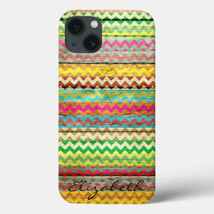 Funda Para iPhone 13 Frases de Chevron coloreadas de madera Monograma