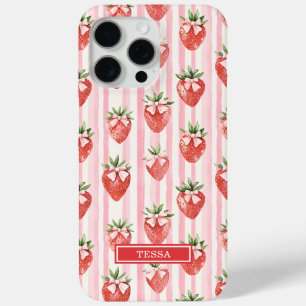 Funda Para iPhone 15 Pro Max Fresas acuarela con lazos coquette