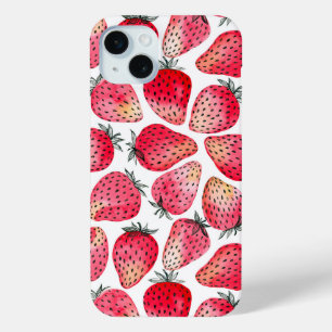 Funda Para iPhone 15 Mini Fresas acuarela y tinta