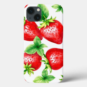 Funda Para iPhone 13 Fresas brillantes en color de agua en blanco