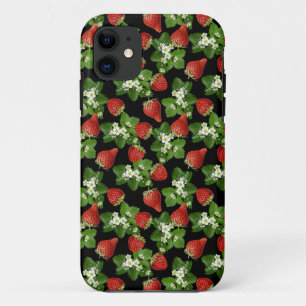 Funda Para iPhone 11 Fresas de fresa Granja Fresca Negra