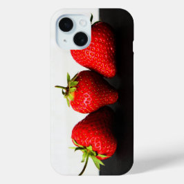 Funda Para iPhone 15 Fresas En Blanco Sobre Infracto Negro