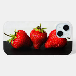 Funda Para iPhone 15 Fresas En Blanco Sobre Iphcna Negra