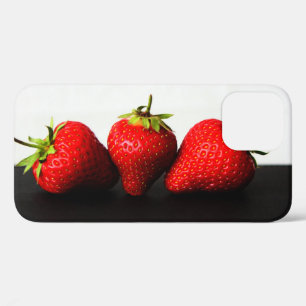 Funda Para iPhone 12 Fresas En Blanco Sobre Iphcna Negra