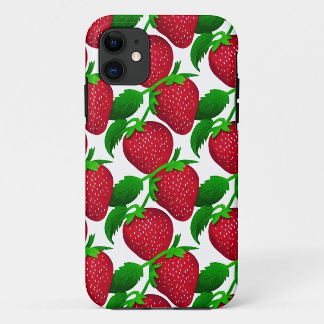 Funda De Case-Mate Para iPhone Fresas en el patrón de fondo blanco (Reverso)