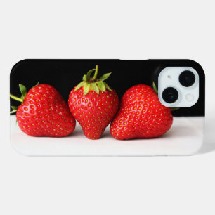 Funda Para iPhone 15 Fresas En Negro Sobre Iphcna Blanca