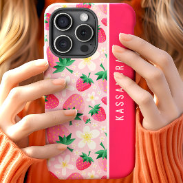 Funda Para iPhone 15 Fresas Florales Nombre Personalizado