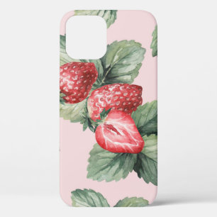 Funda Para iPhone 12 Fresas maduras para el verano: rosa acuarela