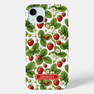 Funda Para iPhone 15 Mini Fresas Monogramadas Acuarela