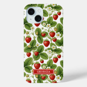Funda Para iPhone 15 Fresas Monogramadas Acuarela