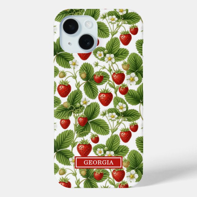 Funda De Case-Mate Para iPhone Fresas Monogramadas Acuarela (Reverso )
