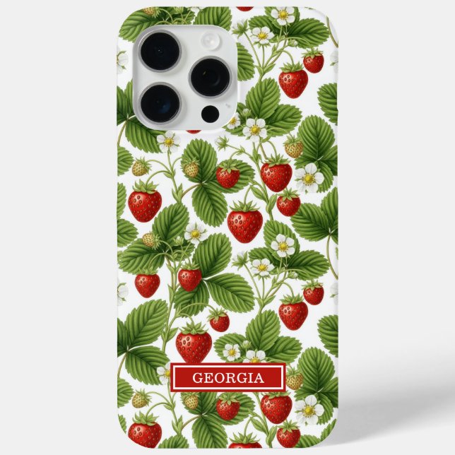Funda De Case-Mate Para iPhone Fresas Monogramadas Acuarela (Reverso )