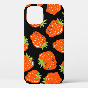 Funda Para iPhone 12 Fresas negras: Textura vintage sin foco