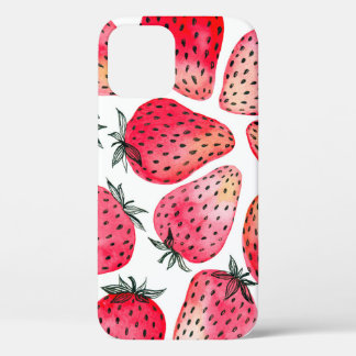 Funda Para iPhone 12 Fresas pintadas con acuarela y marea negra