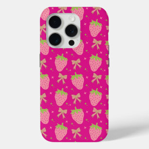 Funda Para iPhone 15 Pro Fresas y arcos rosas y verdes