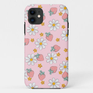 Funda Para iPhone 11 Fresas y margaritas rosadas